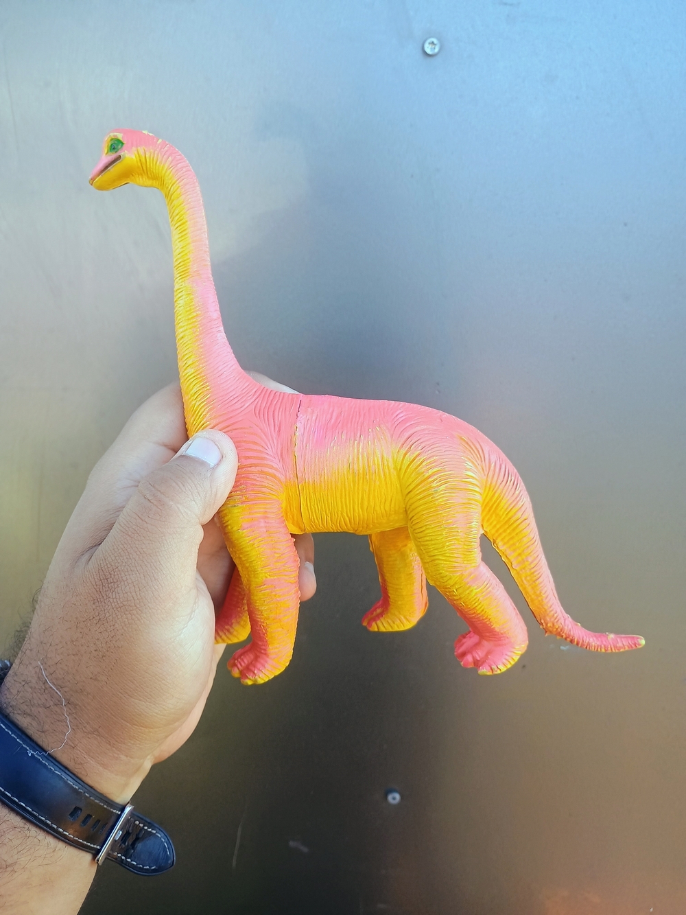 Vintage Imperial 1985 Hong Kong Orange Yellow Brontosaurus Dinosaur Jurassic Toy